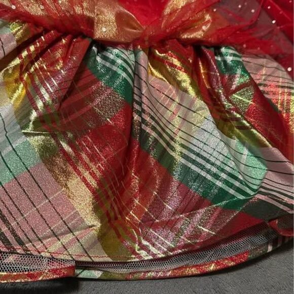 Bonnie Jean Girls Red Velvet Plaid Tulle Drop Waist Christmas Holiday Dress - Picture 5 of 7